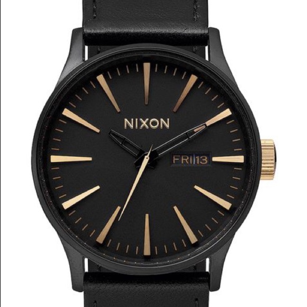 Nixon 42mm black leather stainless watch for men